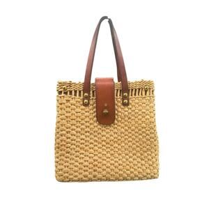 Vintage Etienne Aigner Straw & Leather Tote Satchel Bag Boho Coastal
